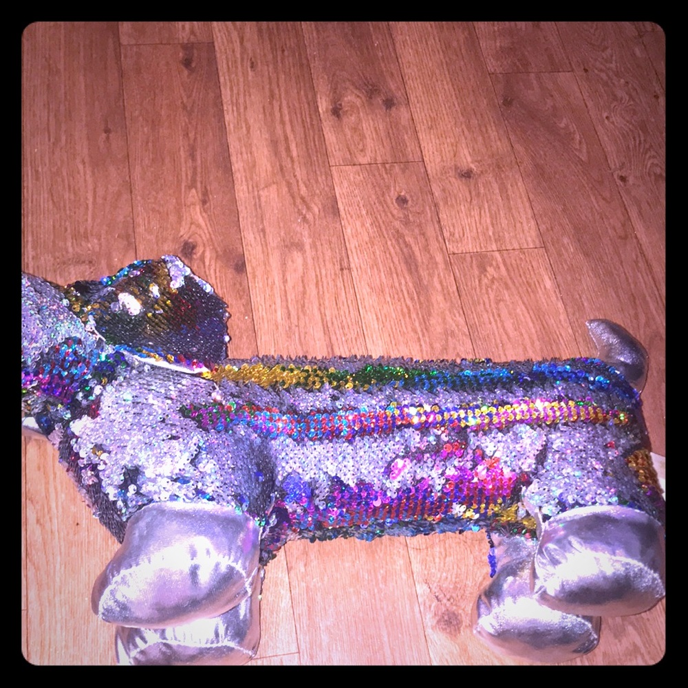 Sequin Rainbow and Silver Plush dog 🌈